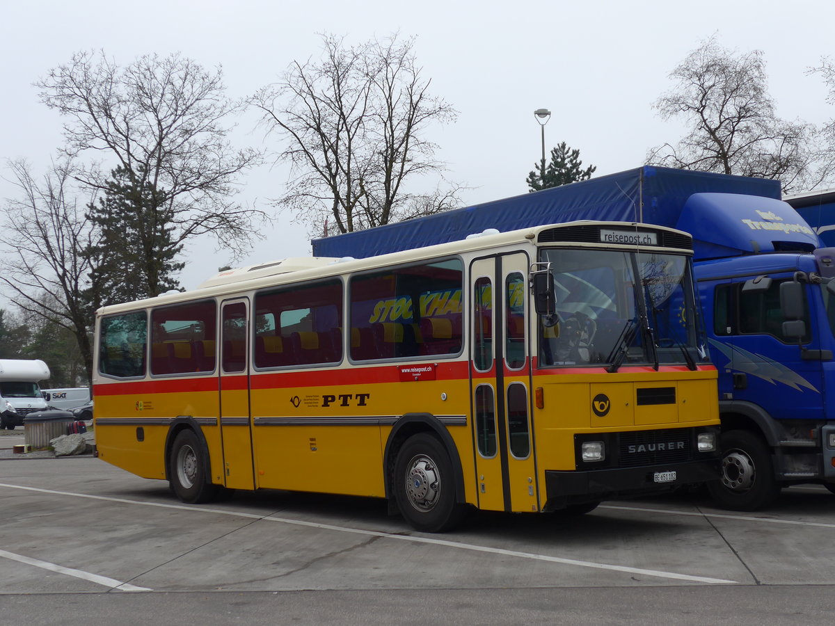 (169'630) - Bernair, Mnsingen - BE 651'182 - Saurer/Tscher (ex Schebath, Lauerz; ex Albin, Fllanden; ex Heim, Flums) am 2. April 2016 in Kemptthal, Raststtte