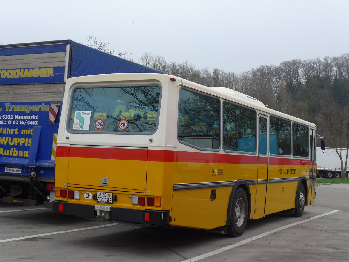 (169'632) - Bernair, Mnsingen - BE 651'182 - Saurer/Tscher (ex Schebath, Lauerz; ex Albin, Fllanden; ex Heim, Flums) am 2. April 2016 in Kemptthal, Raststtte