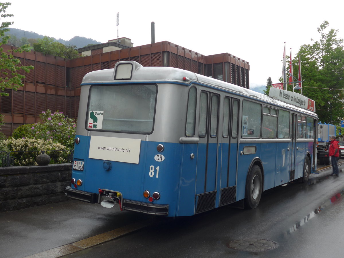 (170'655) - VBL Luzern (vbl-historic) - Nr. 81/LU 231'018 - FBW/Hess am 14. Mai 2016 in Sarnen, OiO