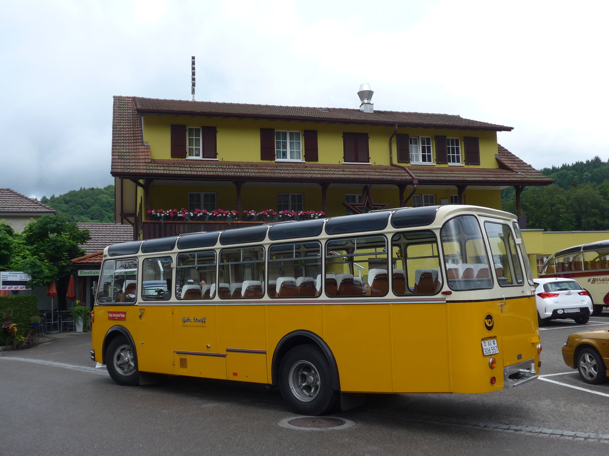 (171'631) - Streiff, Gelterkinden - AG 306'557 - Saurer/Gangloff (ex Oldie-Tours Zrisee, Wollerau; ex OTAG, Wald; ex Leibundgut, Obergoldbach; ex Krebs, Belpberg) am 4. Juni 2016 in Mhlethal, Gasthof Linde