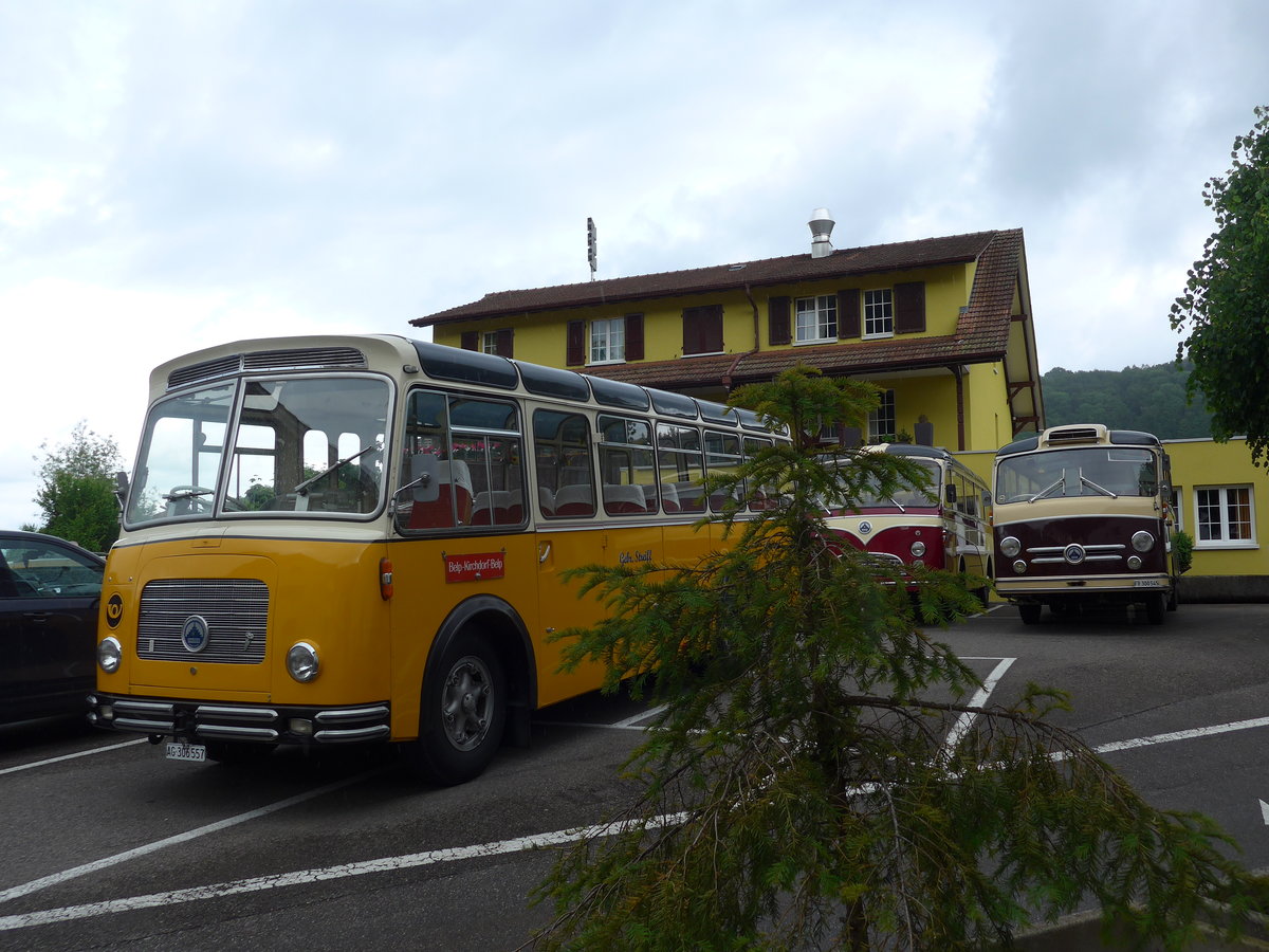 (171'635) - Streiff, Gelterkinden - AG 306'557 - Saurer/Gangloff (ex Oldie-Tours Zrisee, Wollerau; ex OTAG, Wald; ex Leibundgut, Obergoldbach; ex Krebs, Belpberg) am 4. Juni 2016 in Mhlethal, Gasthof Linde