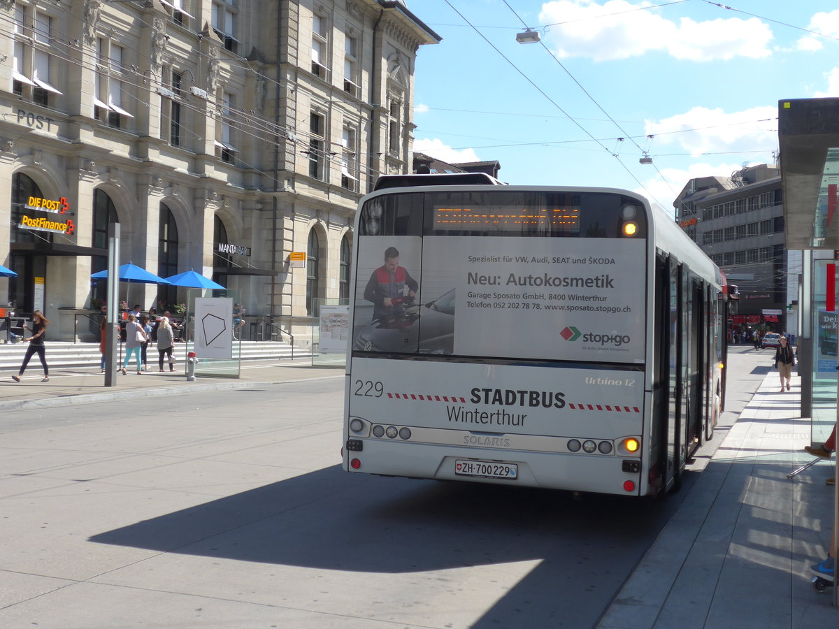 (172'681) - SW Winterthur - Nr. 229/ZH 700'229 - Solaris am 27. Juni 2016 beim Hauptbahnhof Winterthur