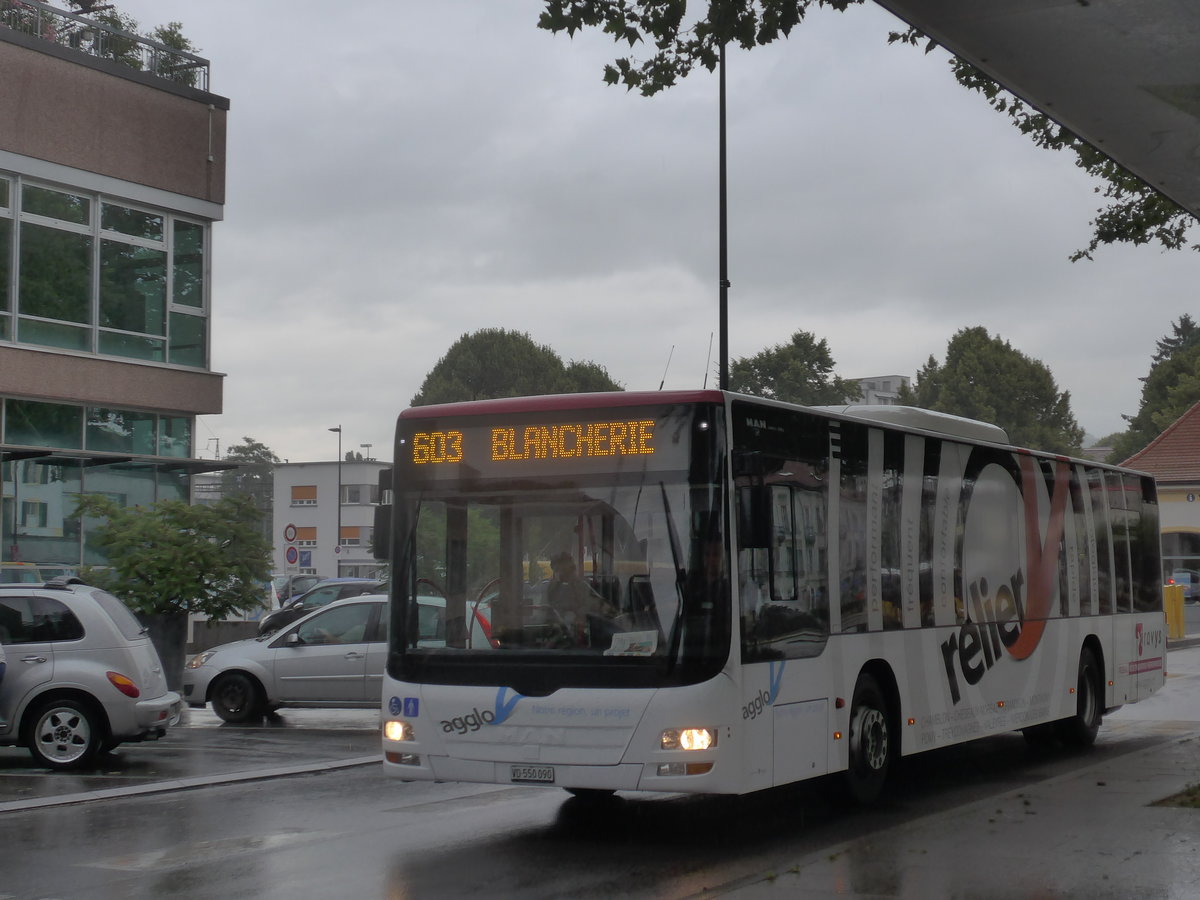 (172'995) - TRAVYS Yverdon - VD 550'090 - MAN am 14. Juli 2016 beim Bahnhof Yverdon