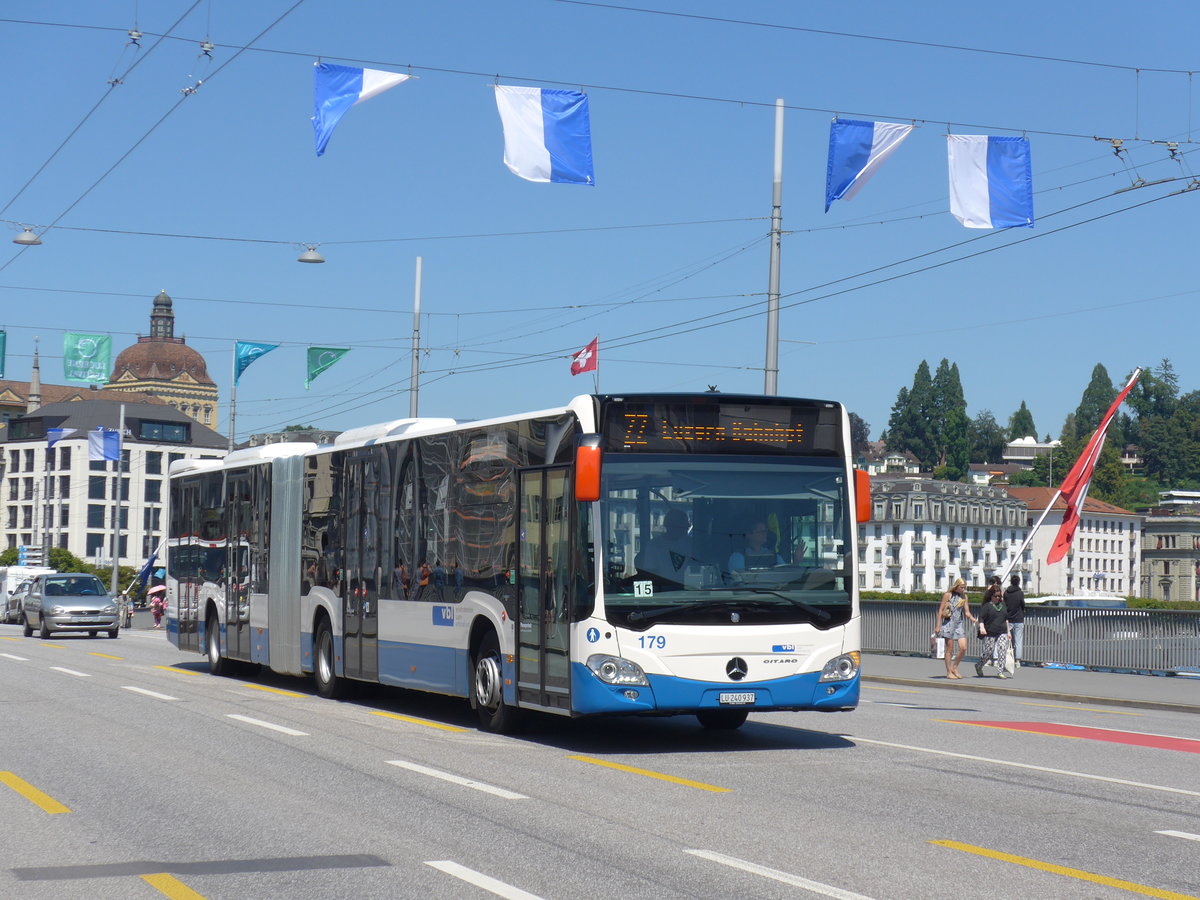 (173'802) - VBL Luzern - Nr. 179/LU 240'937 - Mercedes am 8. August 2016 in Luzern, Bahnhofbrcke