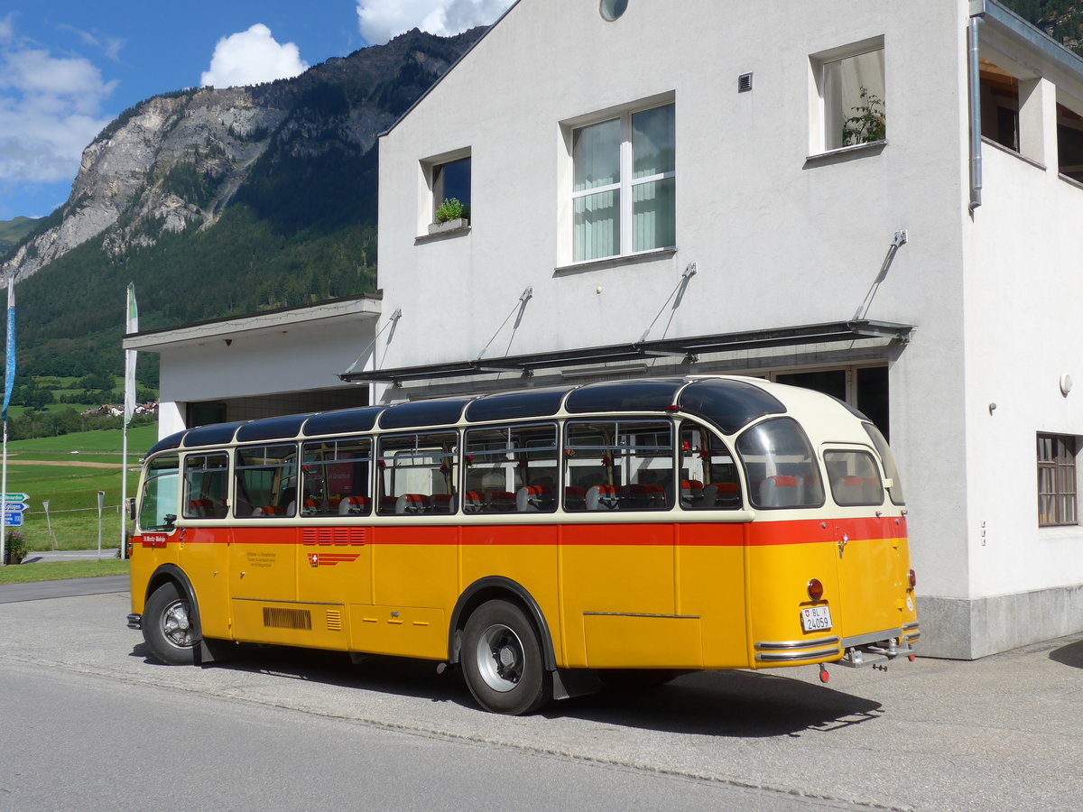 (174'244) - Tanner&Lambach, Reigoldswil - Nr. 2/BL 24'059 - FBW/R&J (ex Hunziker, Rschlikon; ex P 24'059; ex P 21'559) am 21. August 2016 in Andeer, Garage Mark