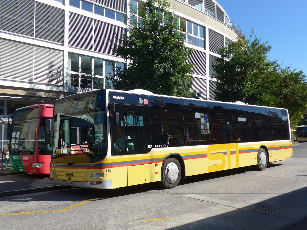 (175'282) - STI Thun - Nr. 113/BE 700'113 - MAN am 30. September 2016 beim Bahnhof Thun