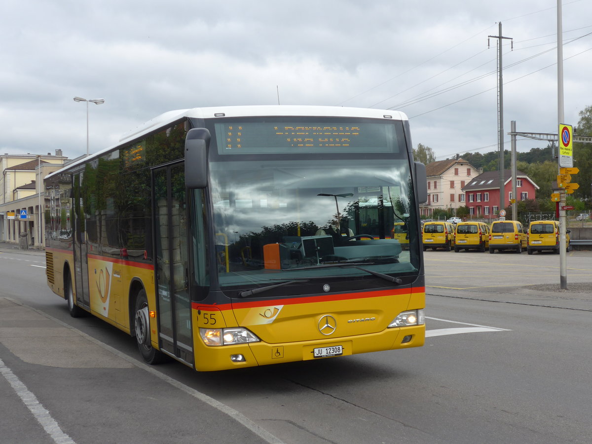 (175'489) - CarPostal Ouest - Nr. 55/JU 12'308 - Mercedes (ex Stucki, Porrentruy Nr. 26) am 7. Oktober 2016 beim Bahnhof Porrentruy
