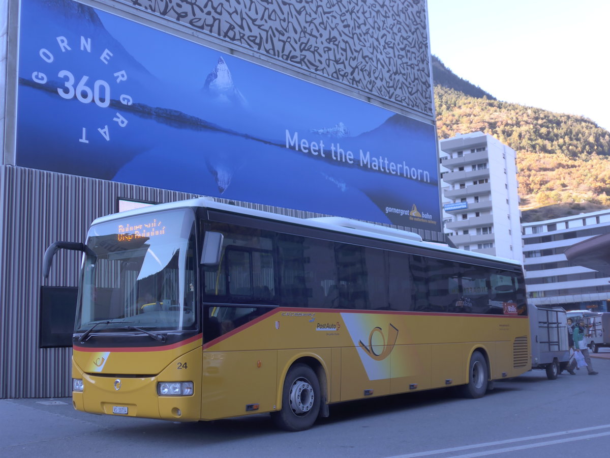 (176'363) - Jaggi, Kippel - Nr. 24/VS 10'714 - Irisbus am 30. Oktober 2016 beim Bahnhof Visp