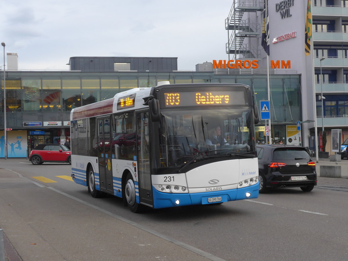 (176'719) - WilMobil, Wil - Nr. 231/SG 390'766 - Solaris am 23. November 2016 beim Bahnhof Wil