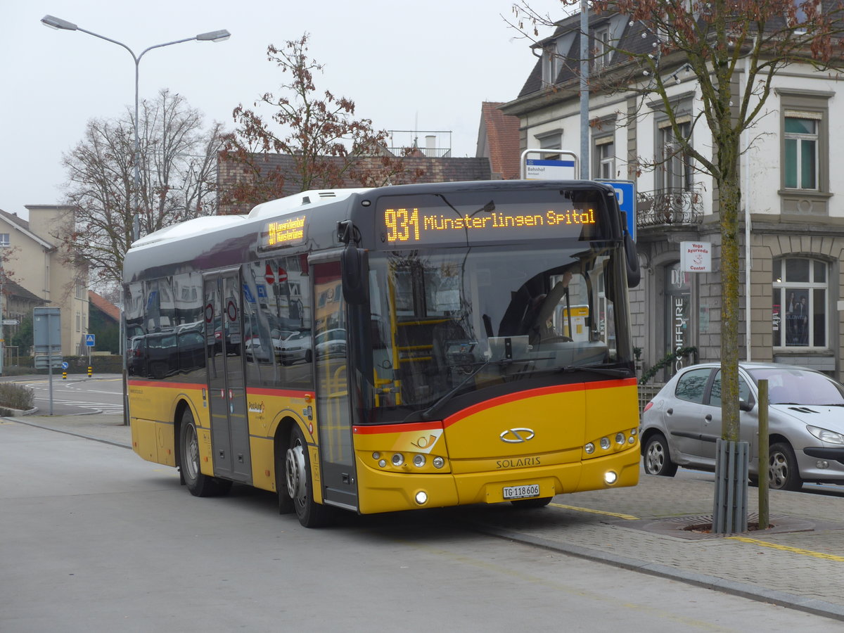 (177'021) - AOT Amriswil - Nr. 22/TG 118'606 - Solaris am 7. Dezember 2016 beim Bahnhof Amriswil