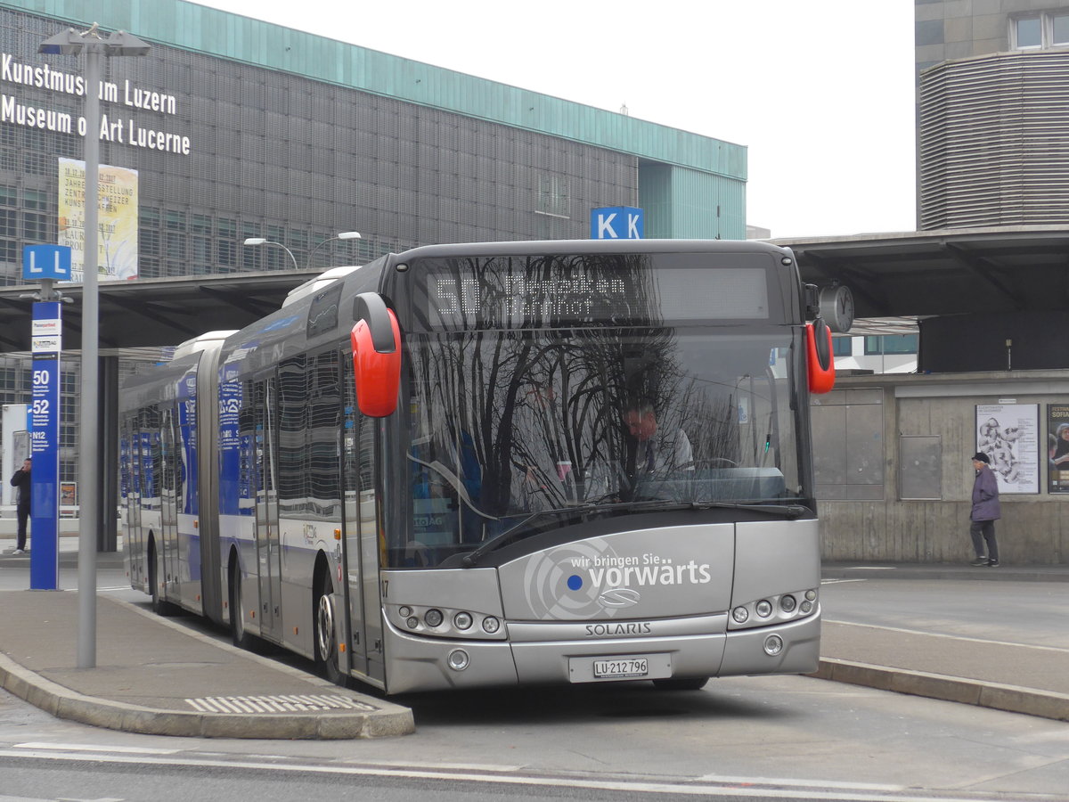 (177'464) - AAGR Rothenburg - Nr. 7/LU 212'796 - Solaris am 30. Dezember 2016 beim Bahnhof Luzern