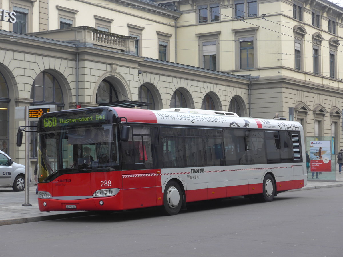 (178'443) - SW Winterthur - Nr. 288/ZH 730'288 - Solaris am 10. Februar 2017 beim Hauptbahnhof Winterthur