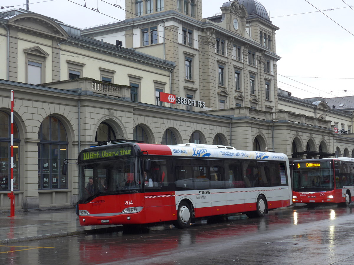 (178'529) - SW Winterthur - Nr. 204/ZH 730'204 - Solaris am 17. Februar 2017 beim Hauptbahnhof Winterthur