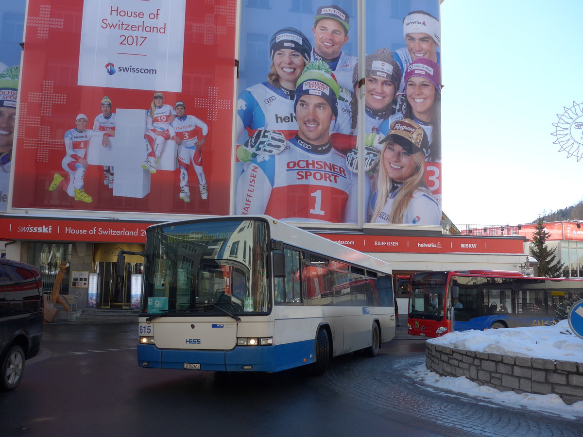 (178'605) - VBL Luzern - Nr. 615/LU 202'615 - Scania/Hess am 18. Februar 2017 in St. Moritz, Hotel Schweizerhof