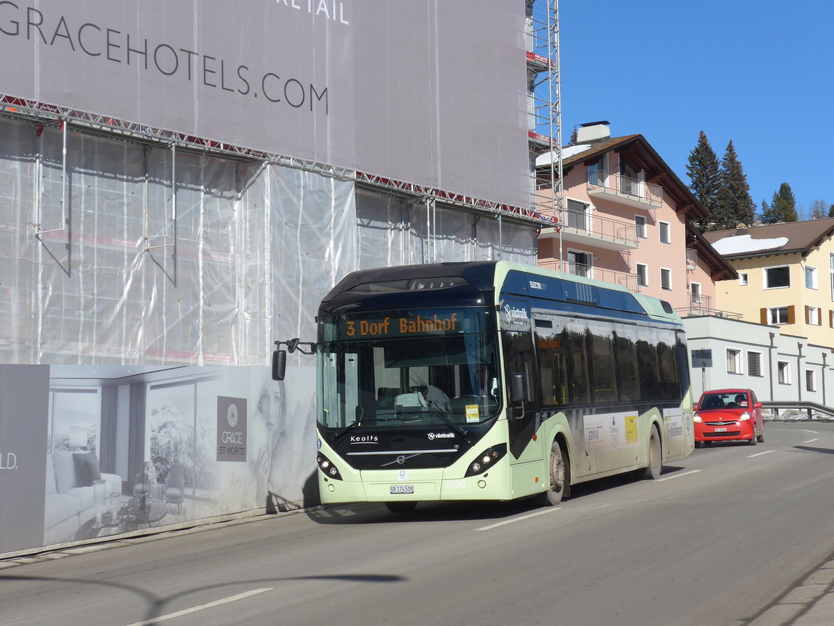 (178'627) - Aus Schweden: Keolis, Gteborg - Nr. 2016/GR 174'508 - Volvo am 18. Februar 2017 beim Bahnhof St. Moritz (Einsatz Chrisma)