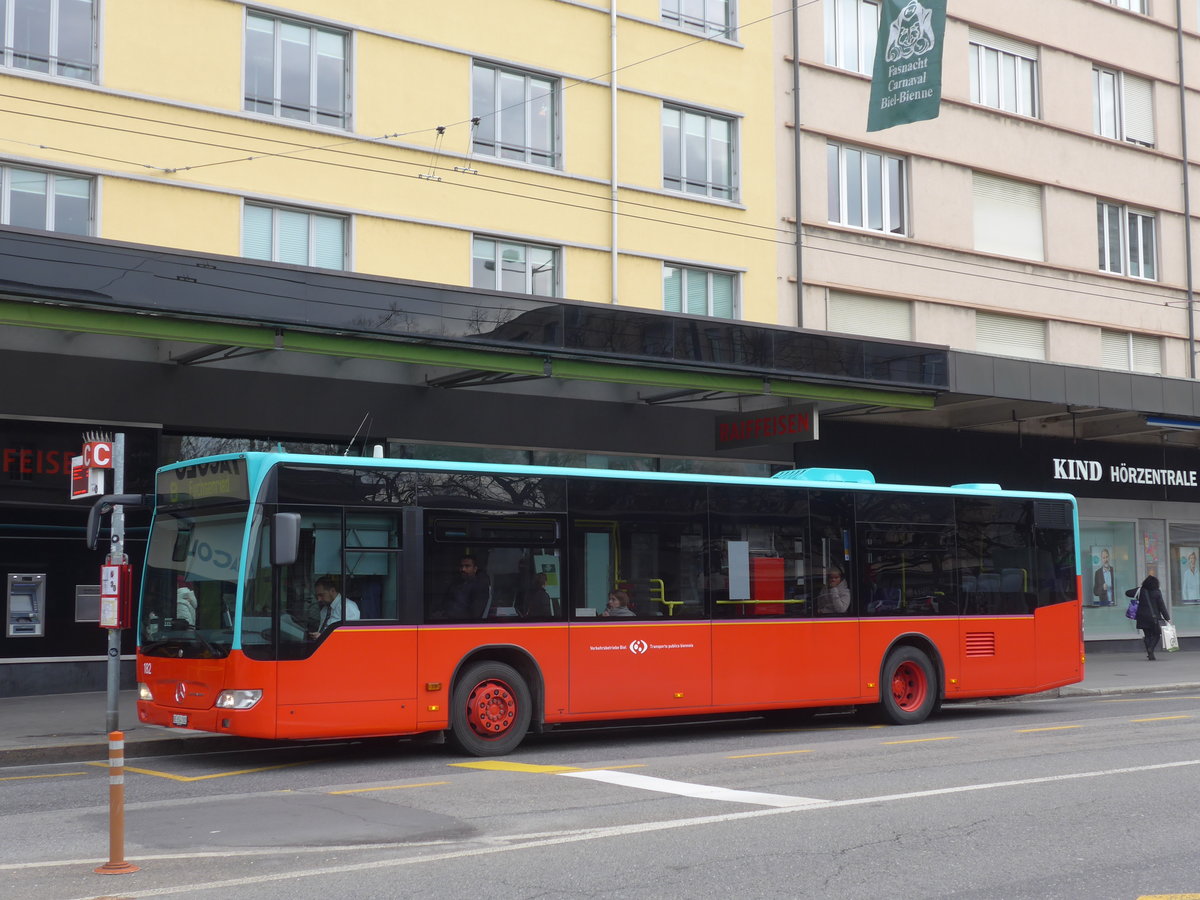 (178'770) - VB Biel - Nr. 182/BE 654'182 - Mercedes am 4. Mrz 2017 beim Bahnhof Biel 