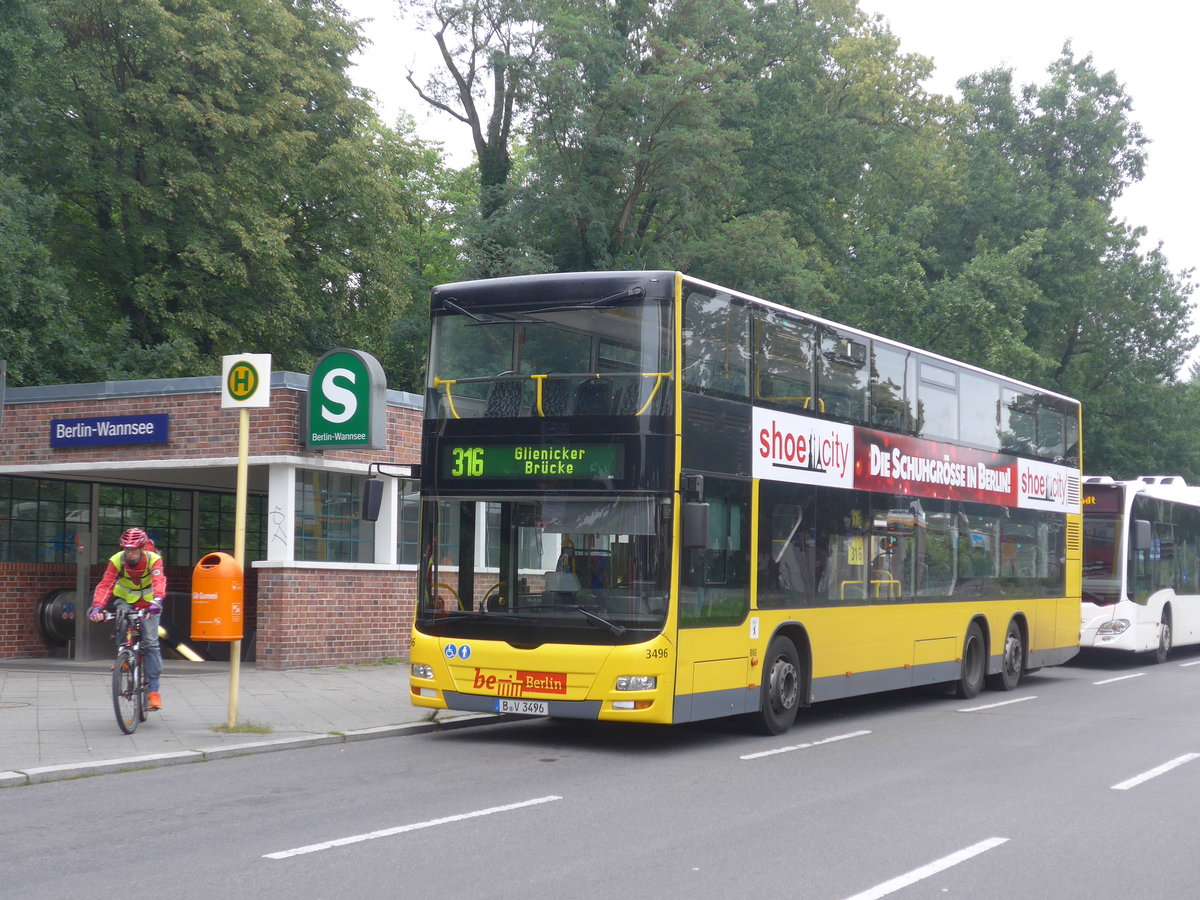 (183'439) - BVG Berlin - Nr. 3496/B-V 3496 - MAN am 11. August 2017 in Berlin, Wannsee