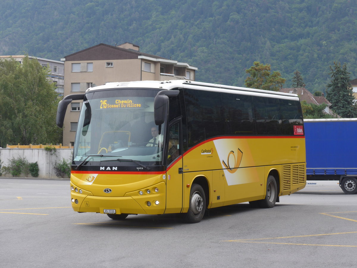 (184'041) - TMR Martigny - Nr. 127/VS 1110 - MAN/Beulas am 24. August 2017 beim Bahnhof Martigny