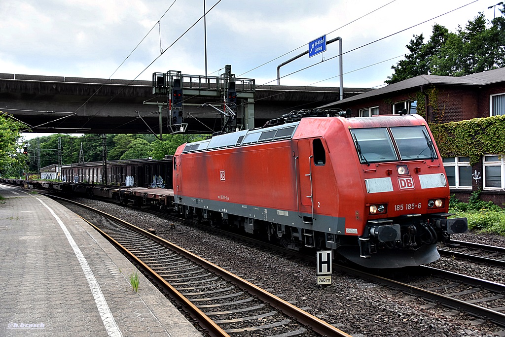 185 185-6 fuhr mit einen leeren containerzug durch hh-harburg,21.06.16