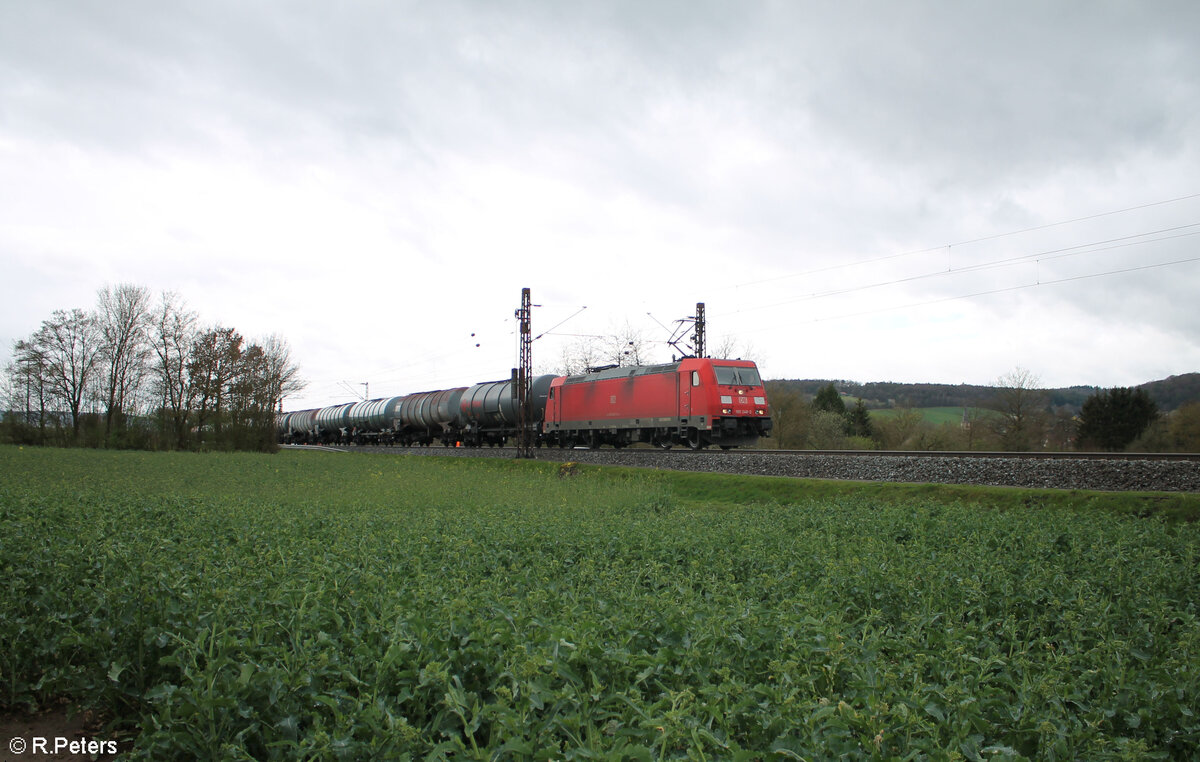 185 248-2 mit einem Kesselzug bei Himmelstadt nordwärts 28.03.24