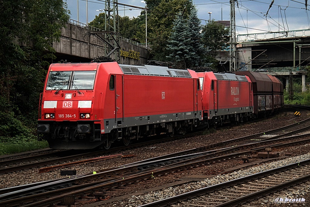 185 384-5 zog mit einer schwesterlok einen kohlezug durch hh-harburg,datum 22.08.14