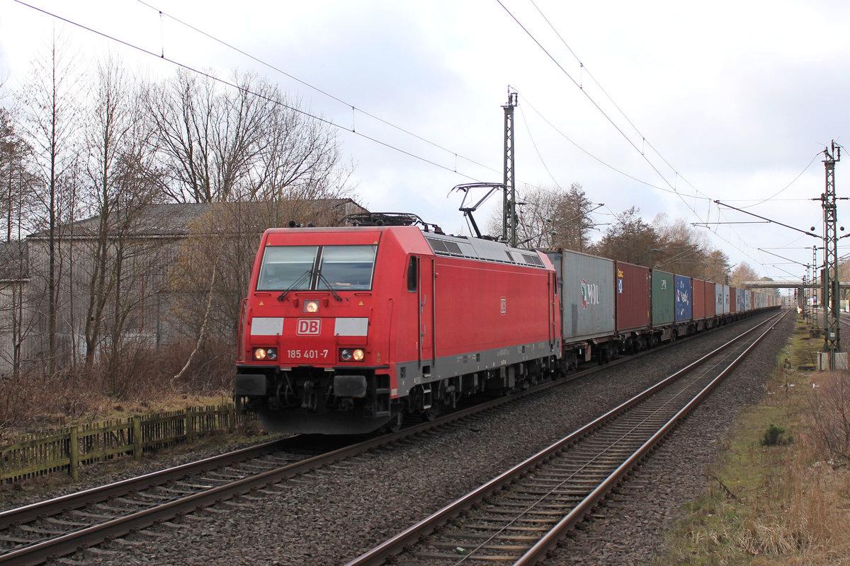 185 401-7 auf den Weg in den Hamburger Hafen. Lauenbrück den 10.03.2017