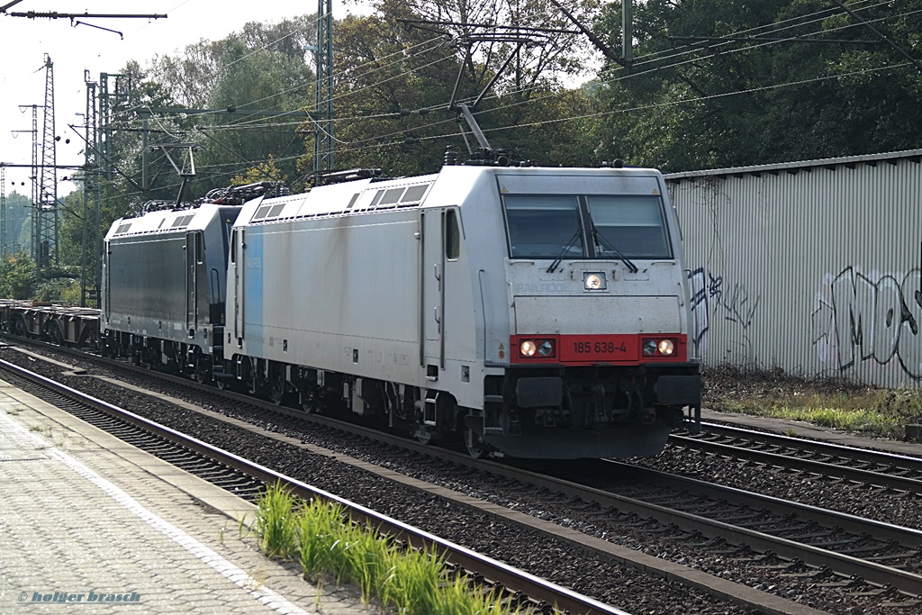 185 638-4 und 185 567-5 zogen am 04.10.13 einen intermodal durch hh-harburg