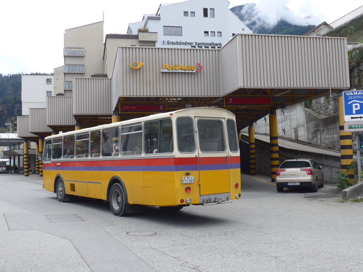 (185'046) - Rothmayr, Wermatswil - ZH 771'283 - Saurer/Tscher am 16. September 2017 in Thusis, Postautostation