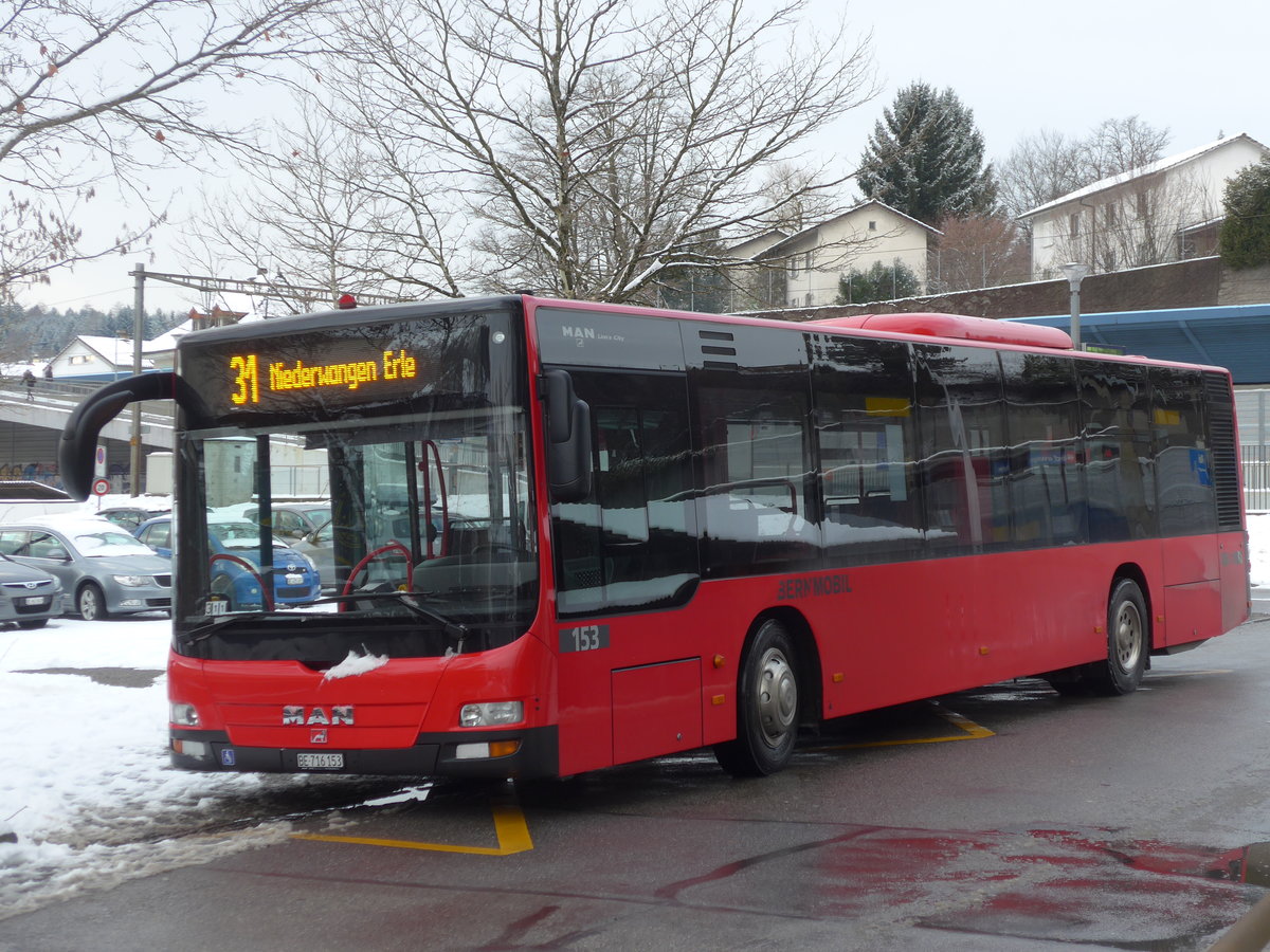 (187'097) - Bernmobil, Bern - Nr. 153/BE 716'153 - MAN am 18. Dezember 2017 beim Bahnhof Niederwangen