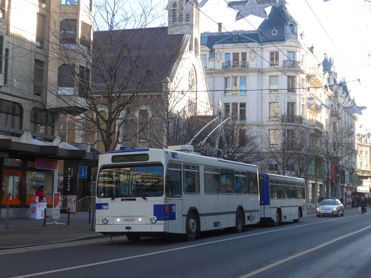 (187'140) - TL Lausanne - Nr. 786 - NAW/Lauber Trolleybus am 23. Dezember 2017 in Lausanne, Chauderon