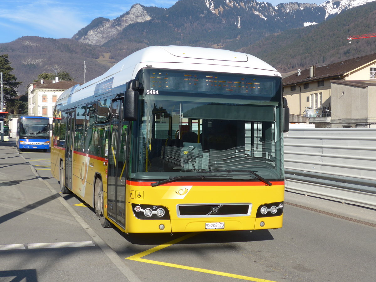 (187'936) - TPC Aigle - VS 206'173 - Volvo am 14. Januar 2018 beim Bahnhof Aigle