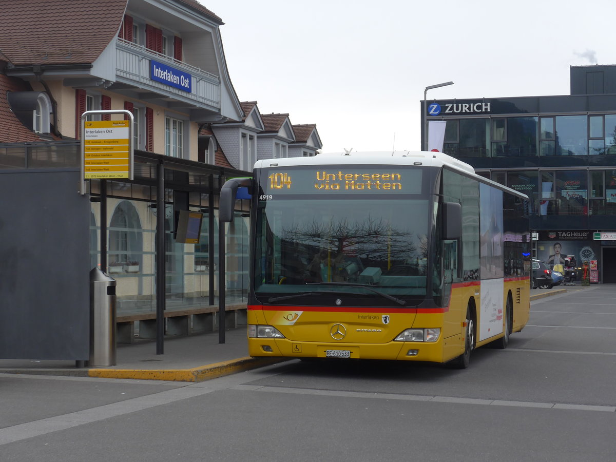 (188'238) - PostAuto Bern - BE 610'533 - Mercedes am 5. Februar 2018 beim Bahnhof Interlaken Ost