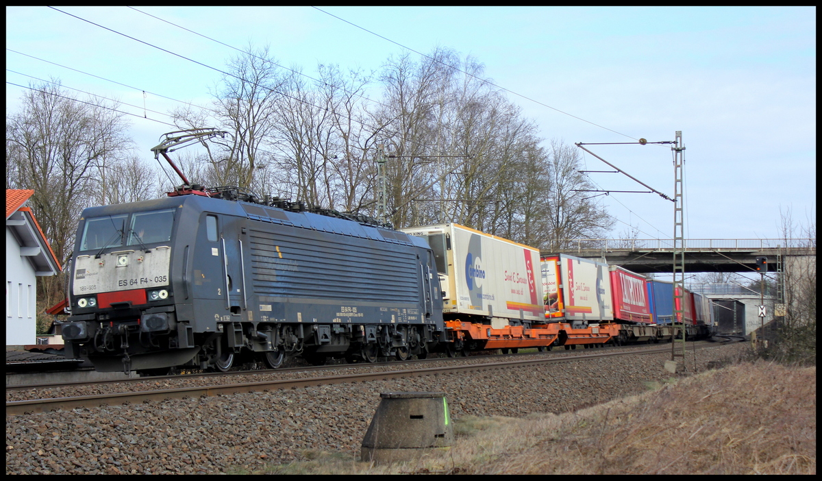 189 935 mit Güterzug am 26.02.15 bei Kerzell. Gruß an den Tf.