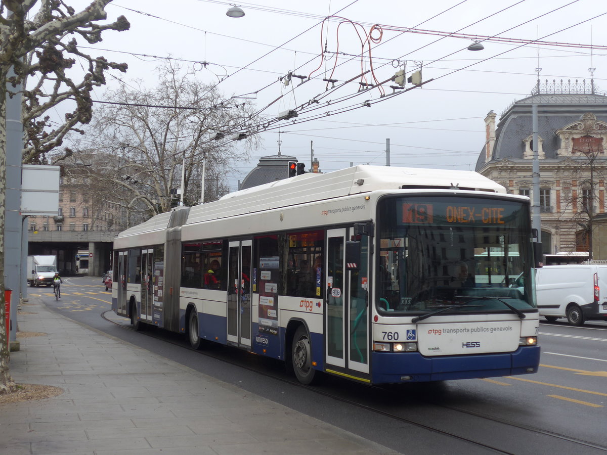 (189'141) - TPG Genve - Nr. 760 - Hess/Hess Gelenktrolleybus am 12. Mrz 2018 in Genve, Place des Vingt-Deux-Cantons