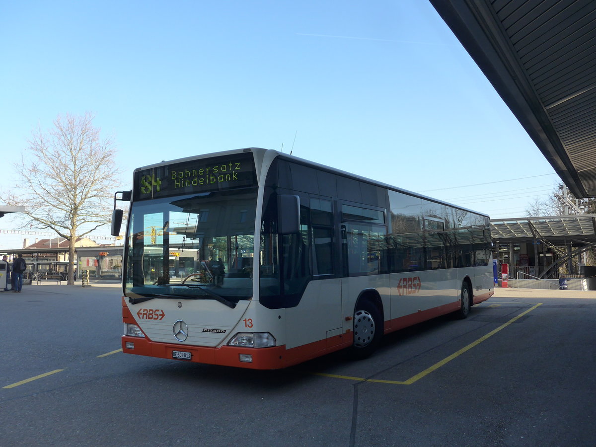 (190'005) - RBS Worblaufen - Nr. 13/BE 602'813 - Mercedes (ex BSU Solothurn Nr. 84/vermietet; ex RBS Worblaufen Nr. 13) am 7. April 2018 beim Bahnhof Burgdorf