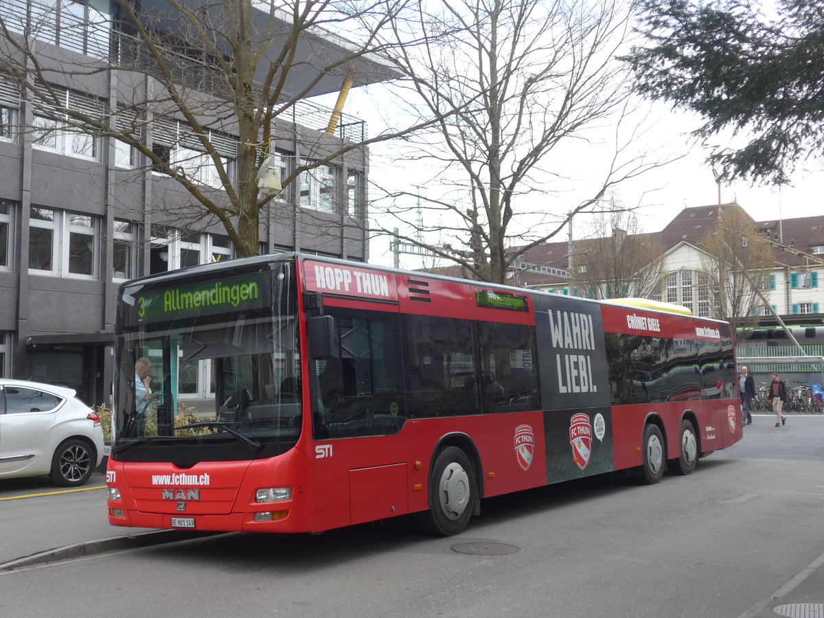 (190'095) - STI Thun - Nr. 149/BE 801'149 - MAN am 9. April 2018 beim Bahnhof Thun (prov. Haltestelle)