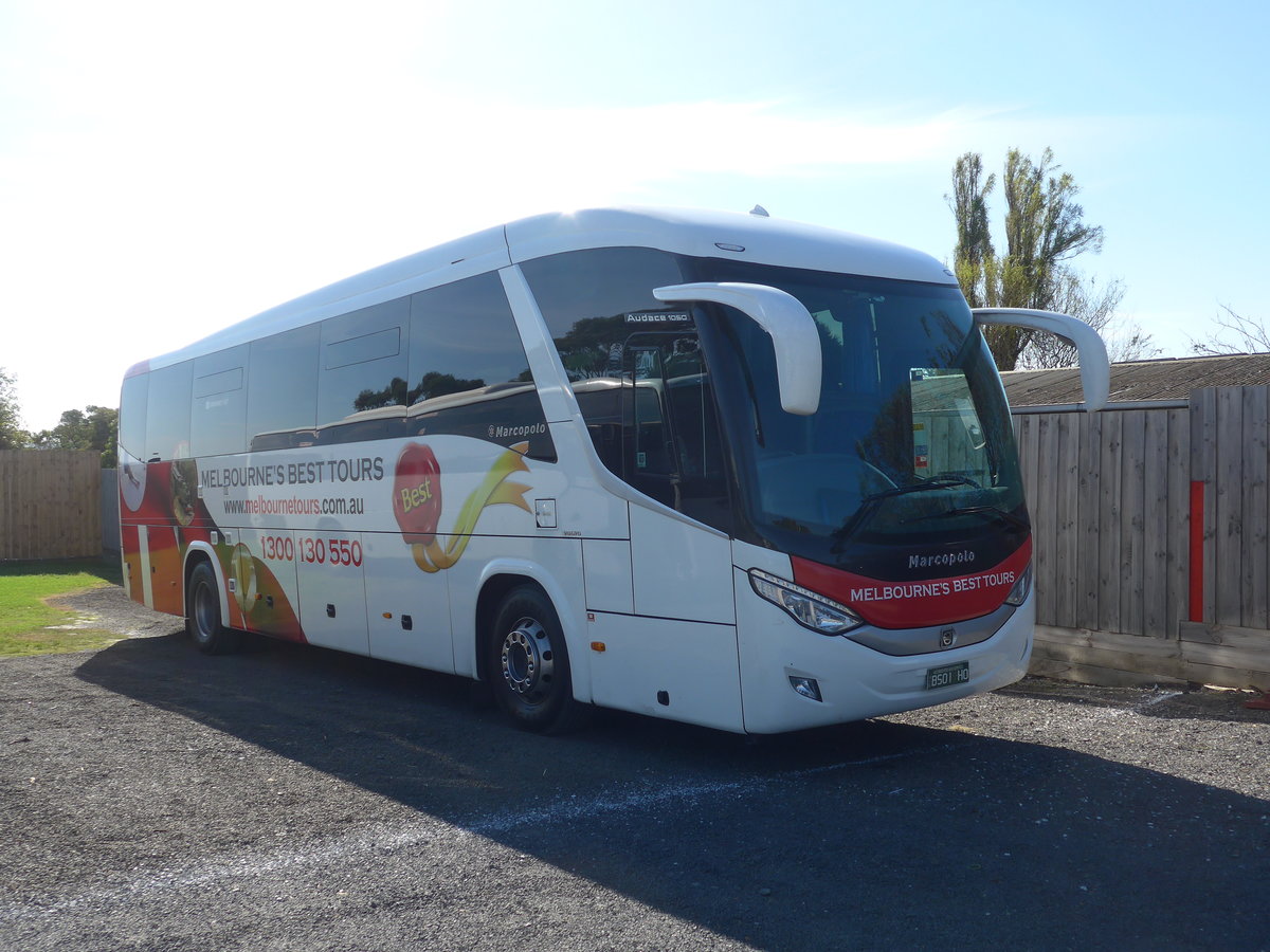 (190'291) - Melbournetours, Melbourne - Nr. 91/BS01 HO - Volvo/Marcopolo (ex CMV Volvo) am 18. April 2018 in Grantville, Animal Park