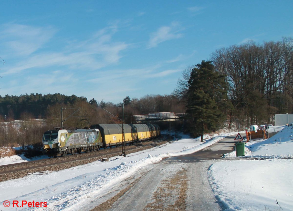 193 218-5  Ludwig van Beethoven  zieht einen ARS Autotransportzug aus Regensburg bei Sinsgrün. 19.01.17