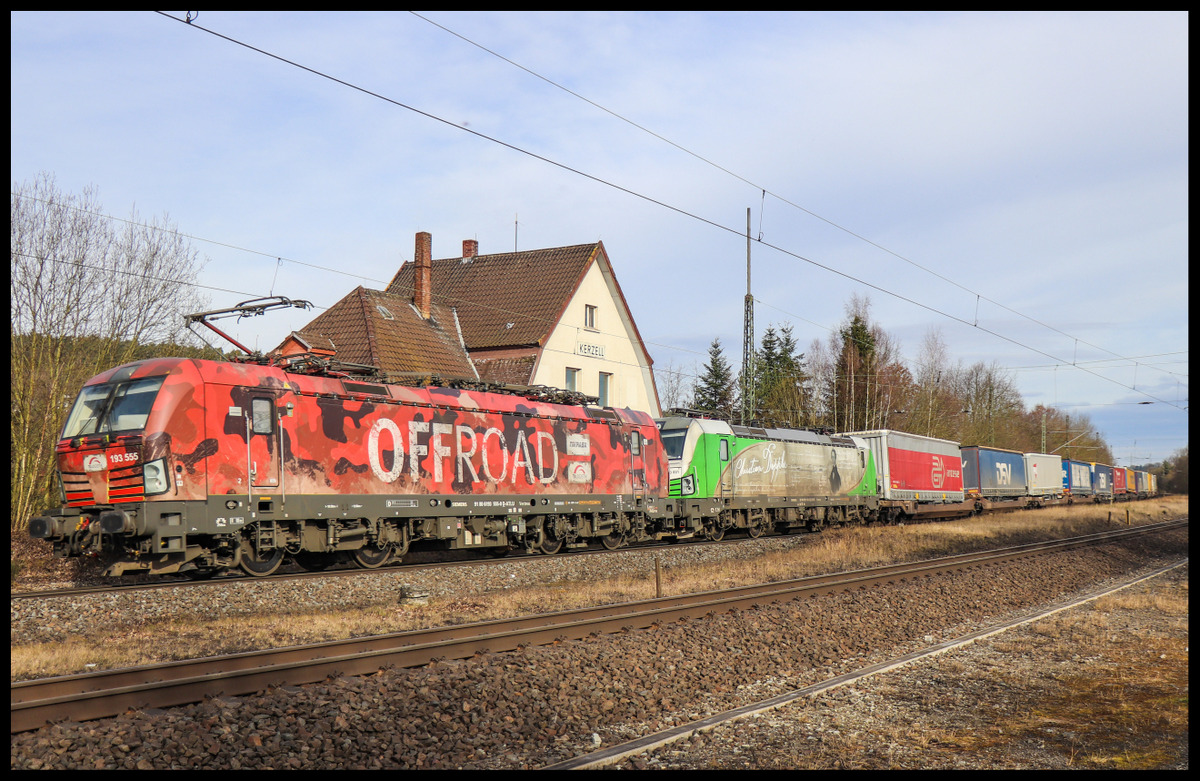 193 555 und 193 831 mit KLV am 11.03.18 in Kerzell