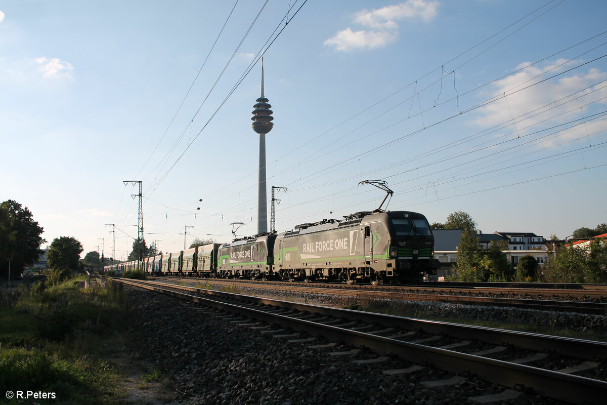 193 734 + 193 742 mit dem Rocktainerzug bei Nürnberg Hohe Marta. 26.09.23