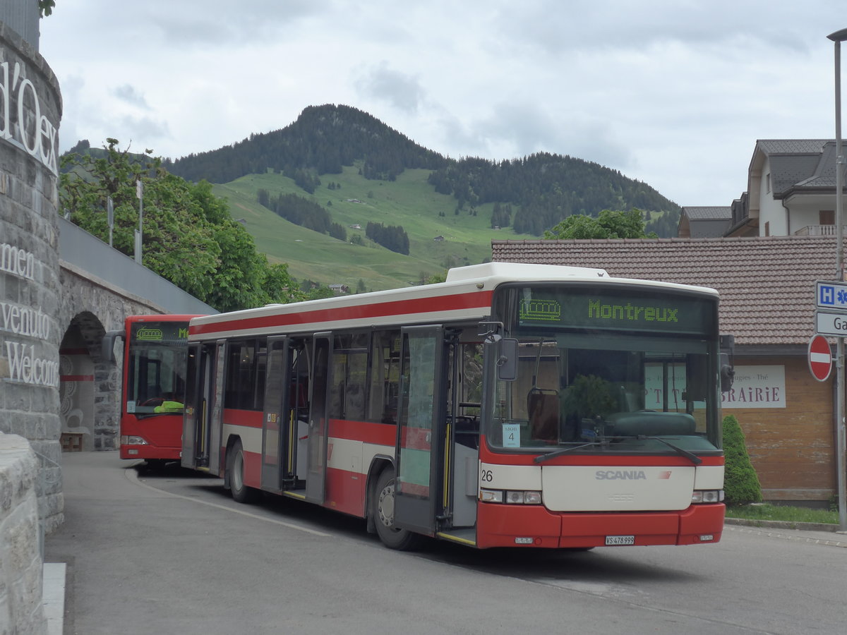 (193'302) - Lathion, Sion - Nr. 26/VS 478'999 - Scania/Hess (ex AAGS Schwyz Nr. 12) am 21. Mai 2018 beim Bahnhof Chteau-d'Oex