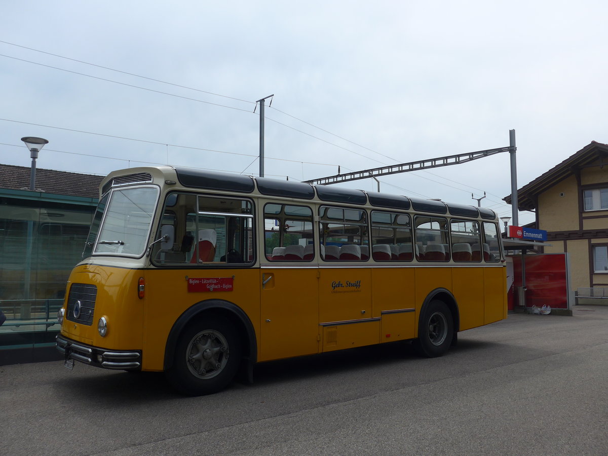 (193'681) - Streiff, Gelterkinden - AG 306'557 - Saurer/Gangloff (ex Oldie-Tours Zrisee, Wollerau; ex OTAG, Wald; ex Leibundgut, Obergoldbach; ex Krebs, Belpberg) am 3. Juni 2018 beim Bahnhof Emmenmatt