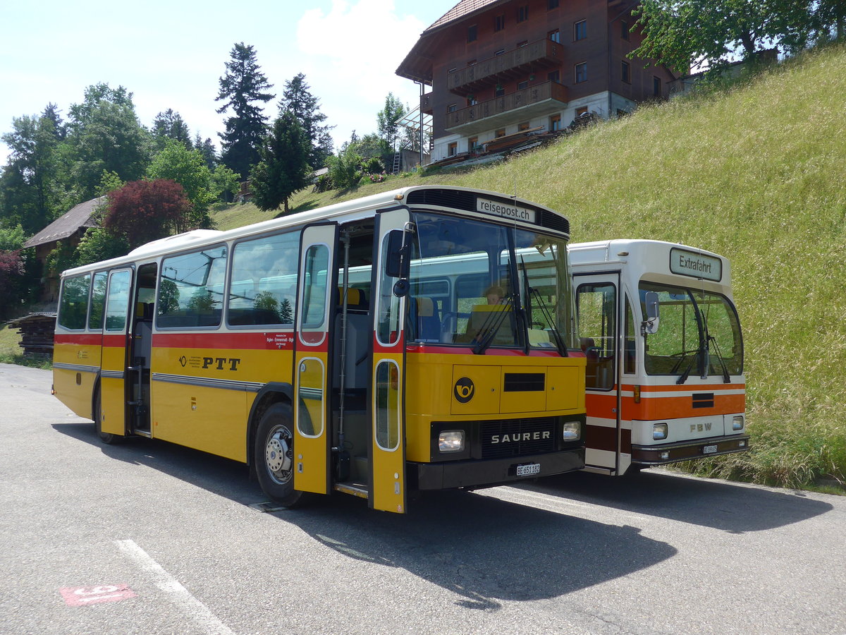 (193'710) - Bernair, Mnsingen - BE 651'182 - Saurer/Tscher (ex Schebath, Lauerz; ex Albin, Fllanden; ex Heim, Flums) am 3. Juni 2018 beim Bahnhof Emmenmatt