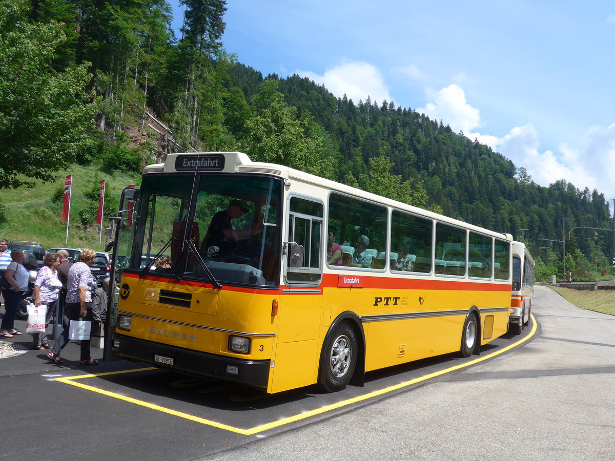 (193'717) - Kolb, Grasswil - Nr. 3/BE 93'915 - Saurer/R&J (ex Schmocker, Stechelberg Nr. 3; ex Nr. 1; ex Gertsch, Stechelberg Nr. 1) am 3. Juni 2018 in Trubschachen, Kambly