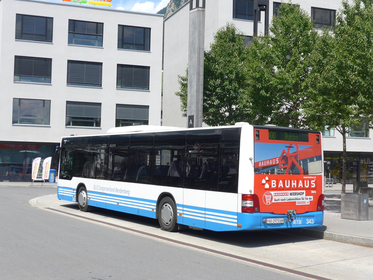 (194'848) - BSW Sargans - Nr. 343/SG 297'516 - MAN am 15. Juli 2018 beim Bahnhof Sargans