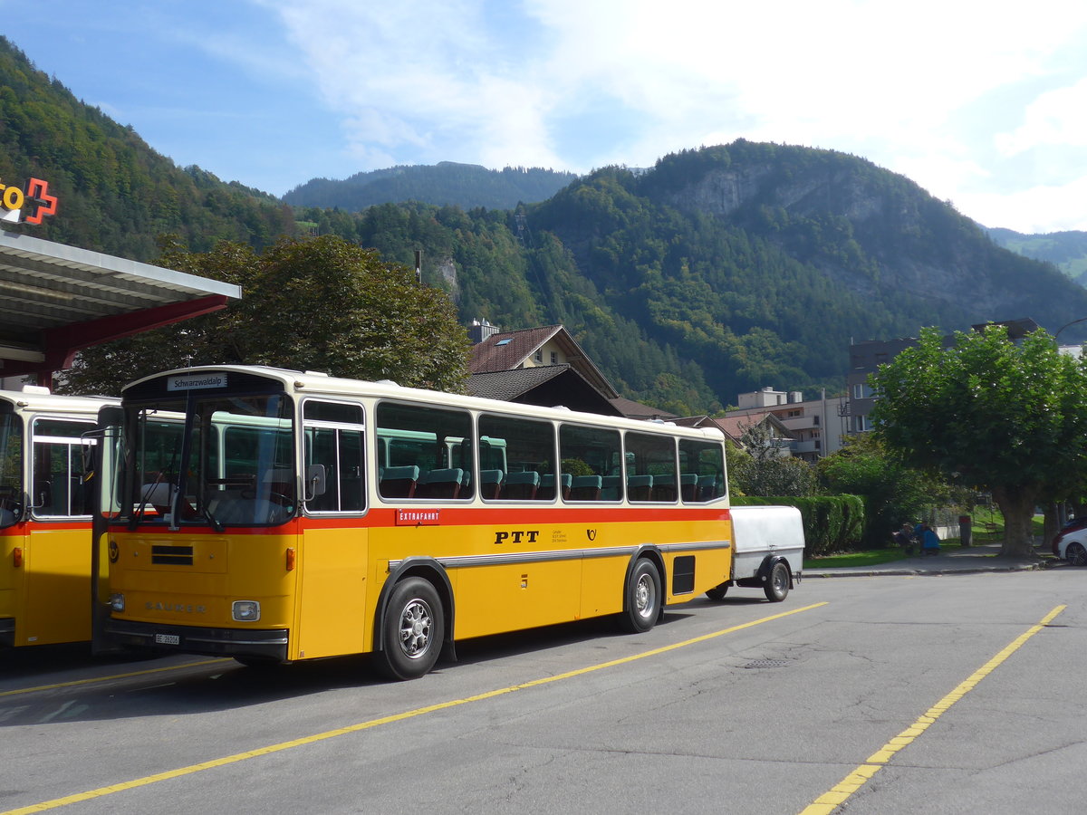 (197'660) - Schmid, Thrishaus - BE 26'206 - Saurer/Tscher (ex P 24'244) am 16. September 2018 in Meiringen, Postautostation