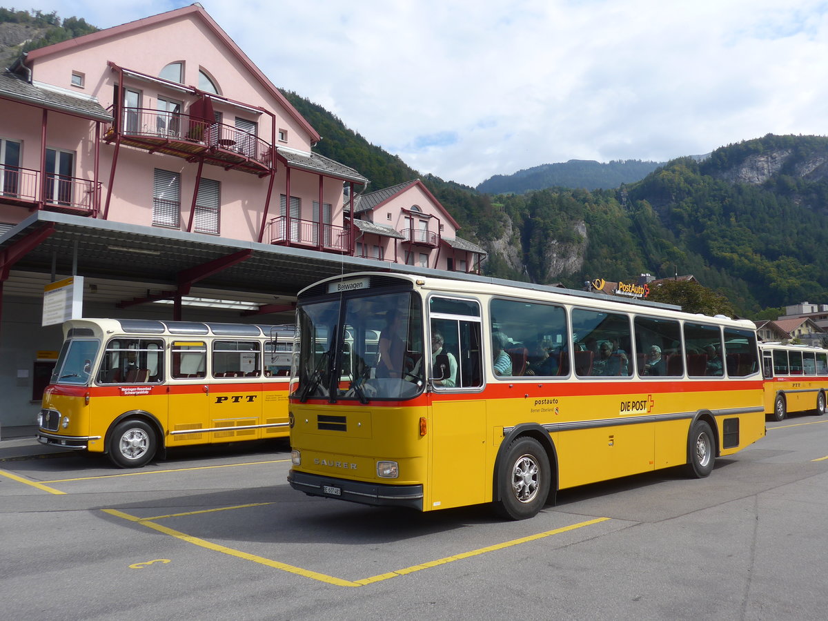 (197'713) - AVG Meiringen - Nr. 74/BE 607'481 - Saurer/R&J (ex PostAuto Berner Oberland; ex P 24'357) am 16. September 2018 in Meiringen, Postautostation