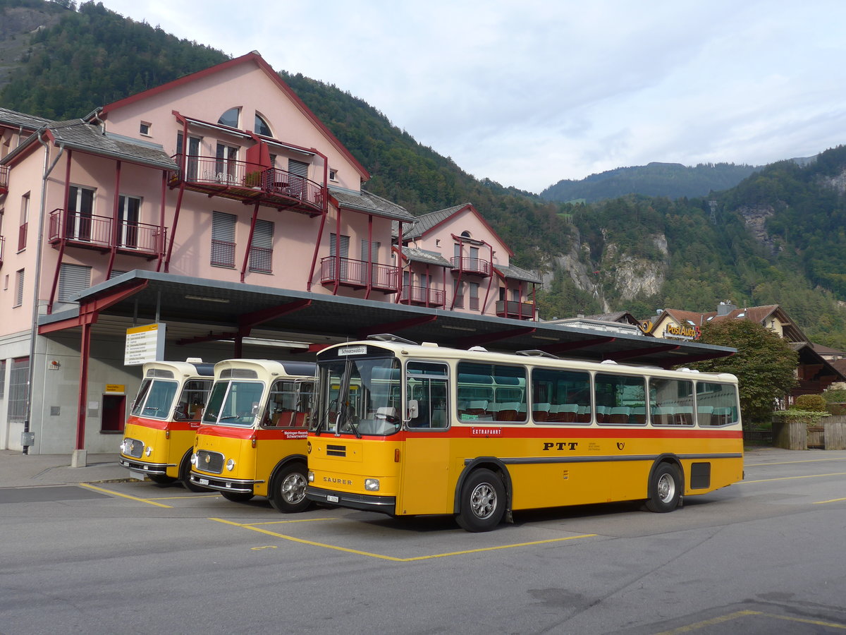 (197'856) - Schmid, Thrishaus - BE 26'206 - Saurer/Tscher (ex P 24'244) am 16. September 2018 in Meiringen, Postautostation