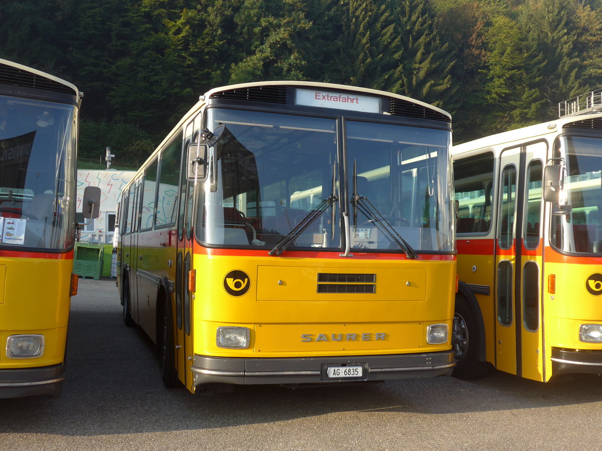 (197'980) - Gautschi, Suhr - AG 6835 - Saurer/Tscher (ex Ltscher, Neuheim Nr. 200; ex Cartek, Regensdorf; ex P 25'822) am 30. September 2018 in Willisau, Altes Zeughaus