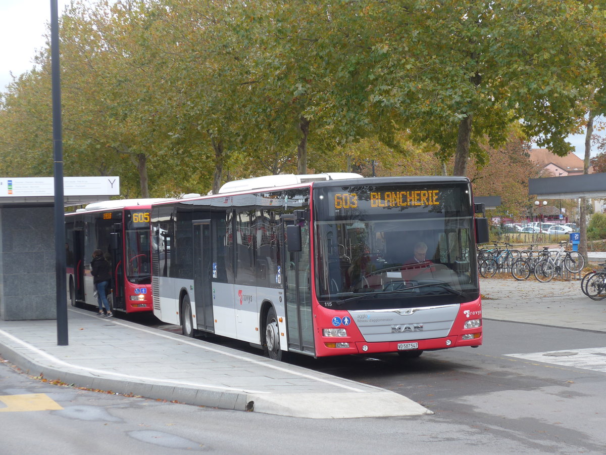 (199'058) - TRAVYS Yverdon - Nr. 115/VD 587'547 - MAN am 28. Oktober 2018 beim Bahnhof Yverdon